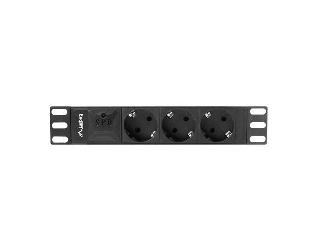 Lanberg 10" PDU/elosztósor 1U 16A 2m 3x Schuko aljzat Black