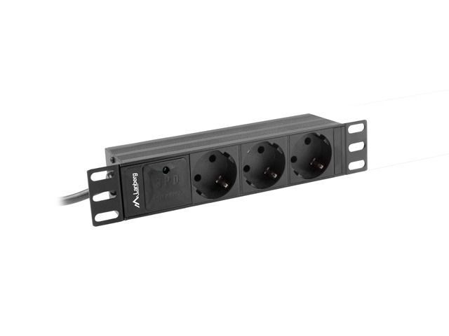 Lanberg 10" PDU/elosztósor 1U 16A 2m 3x Schuko aljzat Black