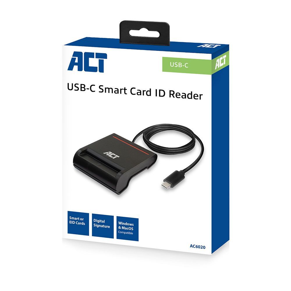 ACT AC6020 External USB-C Smartcard eID Card Reader Black