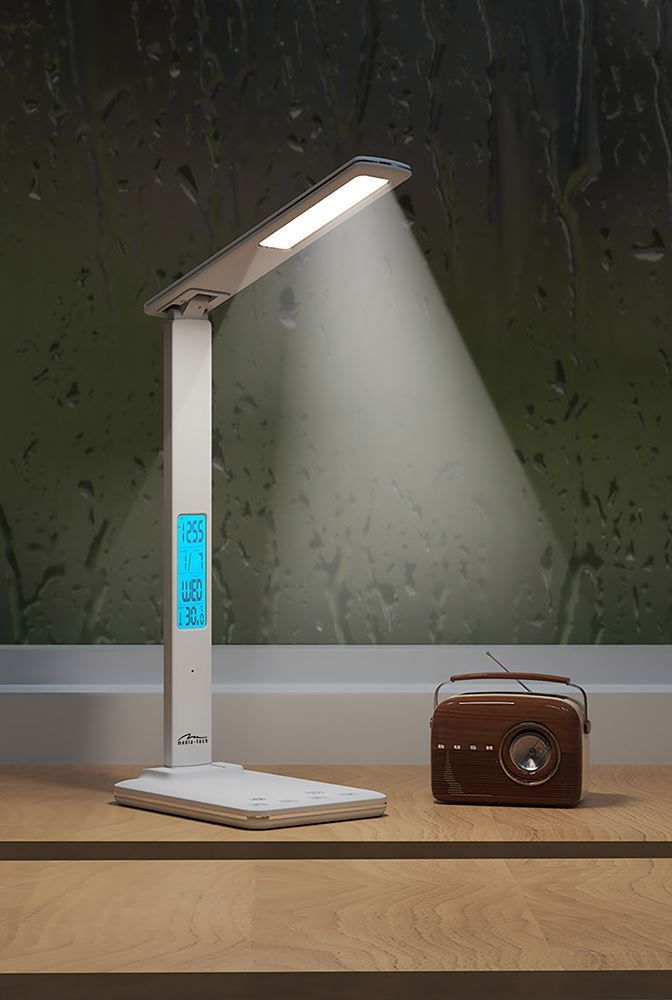 Media-Tech MT222 Desk Lamp with Charger White