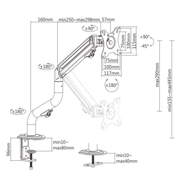 Gembird MA-DA1-02 Adjustable Tilting Desk Display Mounting Arm 17”-32” Black