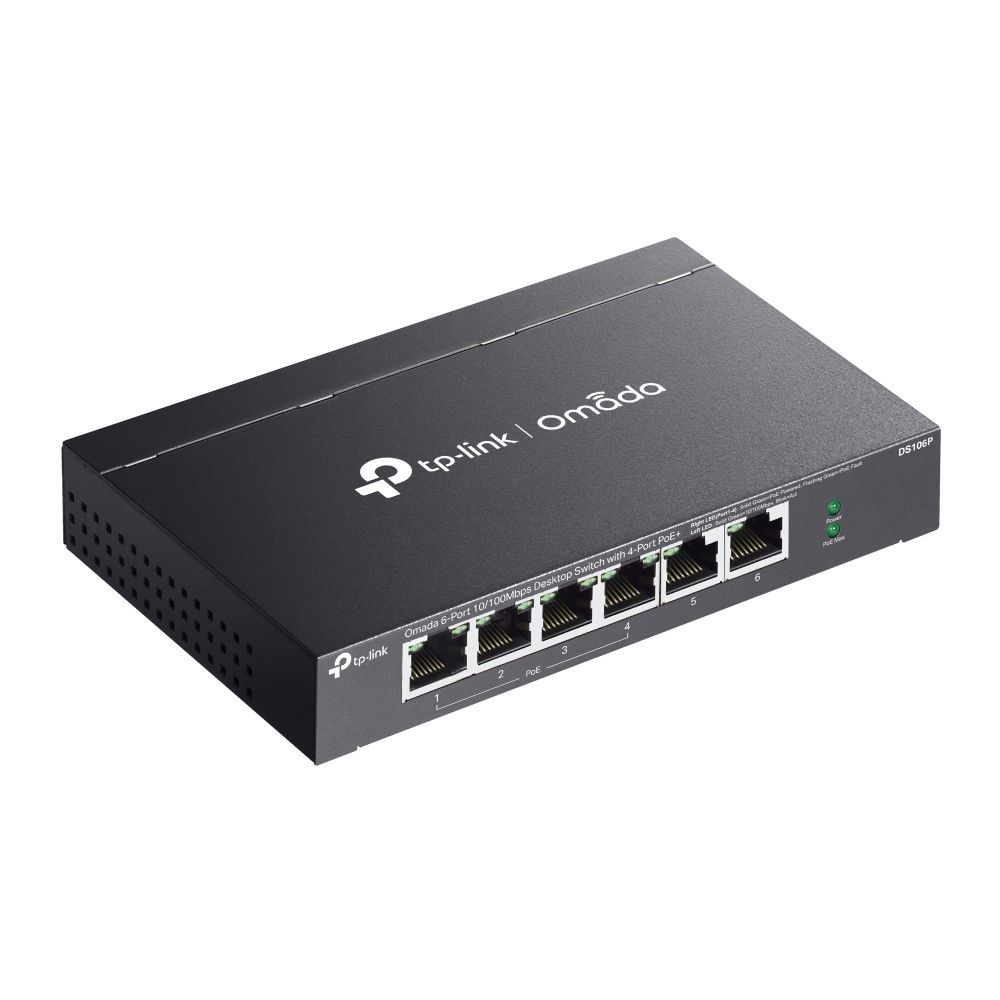 TP-Link DS106P Omada 6-Port 10/100Mbps Unmanaged Desktop Switch with 4-Port PoE+