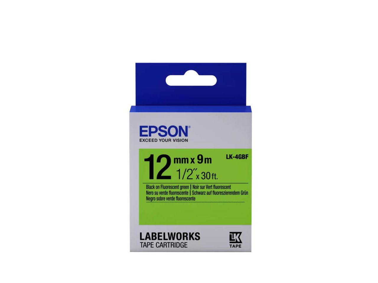 Epson LK-4GBF címkeszalag (12mm) Black on Fluorescent Green - 9m