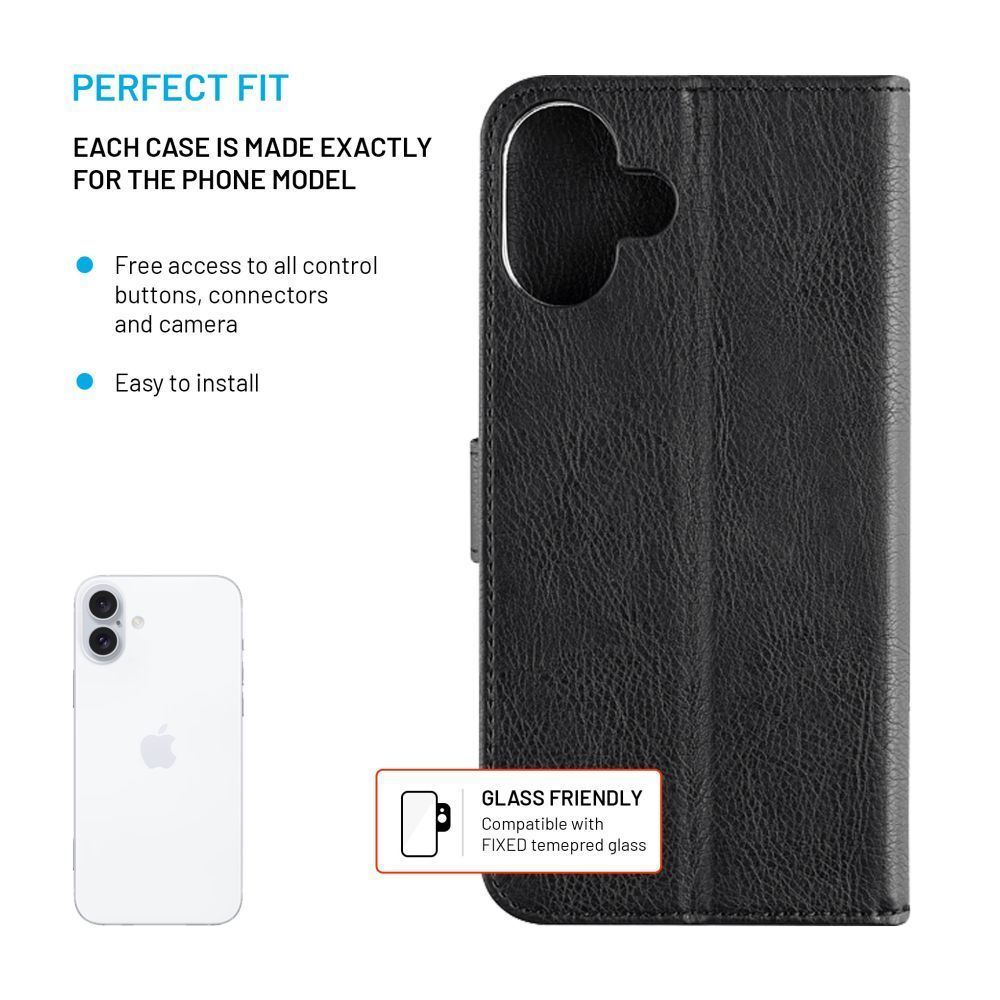 FIXED oldalranyíló telefontok Opus Apple iPhone 16 Plus-hoz, fekete