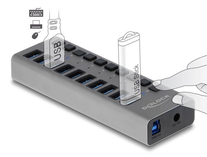 DeLock 10-portos USB3.0 HUB Grey