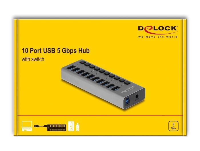 DeLock 10-portos USB3.0 HUB Grey