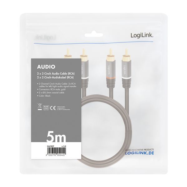 Logilink Audio Cable 2x RCA/M - 2x RCA/M 5m Black