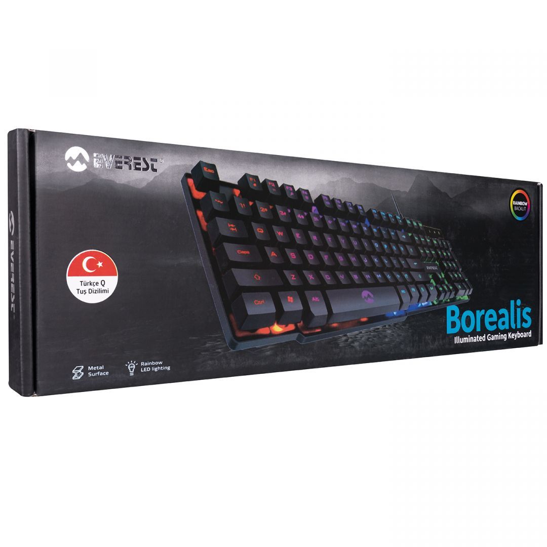 Everest KB-188 Borealis Rainbow RGB Keyboard Black HU