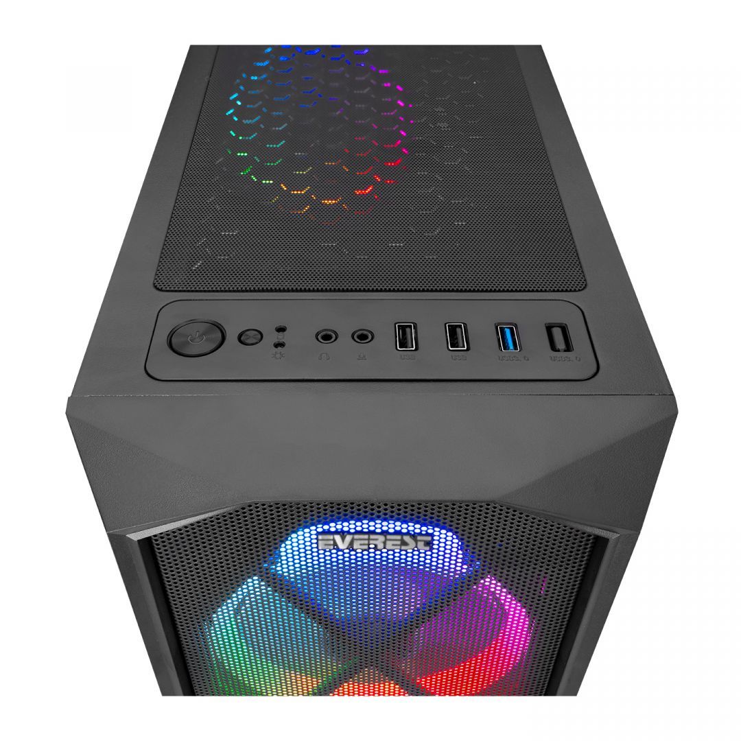 Rampage Everest Flat Mesh RGB Tempered Glass Black