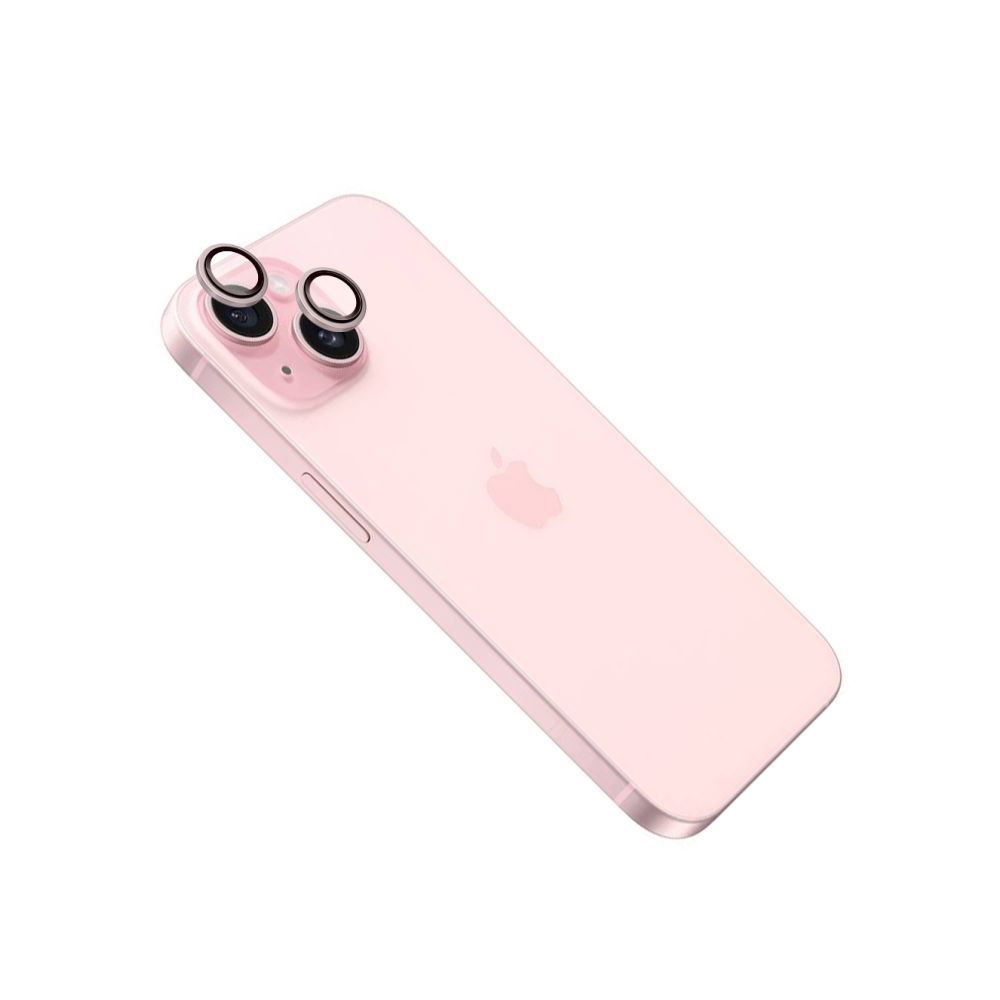 FIXED kameralencse védő biztonsági üveg Apple iPhone 15/15 Plus készülékekhez, pink kerettel, FIXGC2-1200-PI