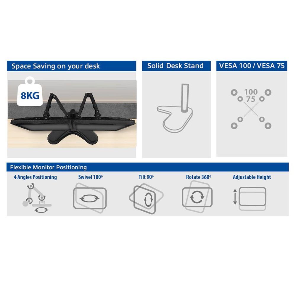 ACT AC8320 Monitor desk stand 2 screens up to 35" VESA Black