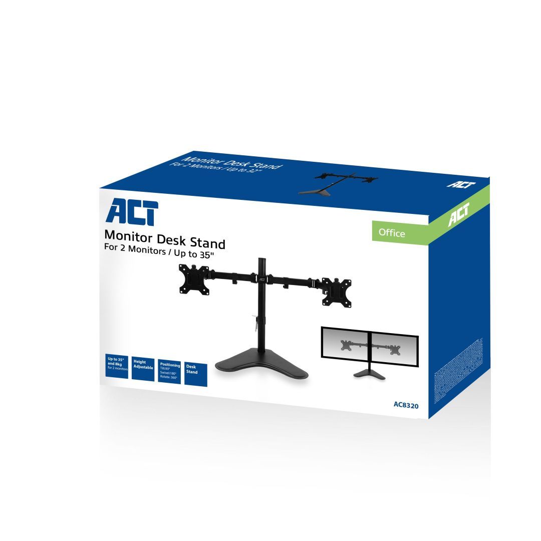 ACT AC8320 Monitor desk stand 2 screens up to 35" VESA Black