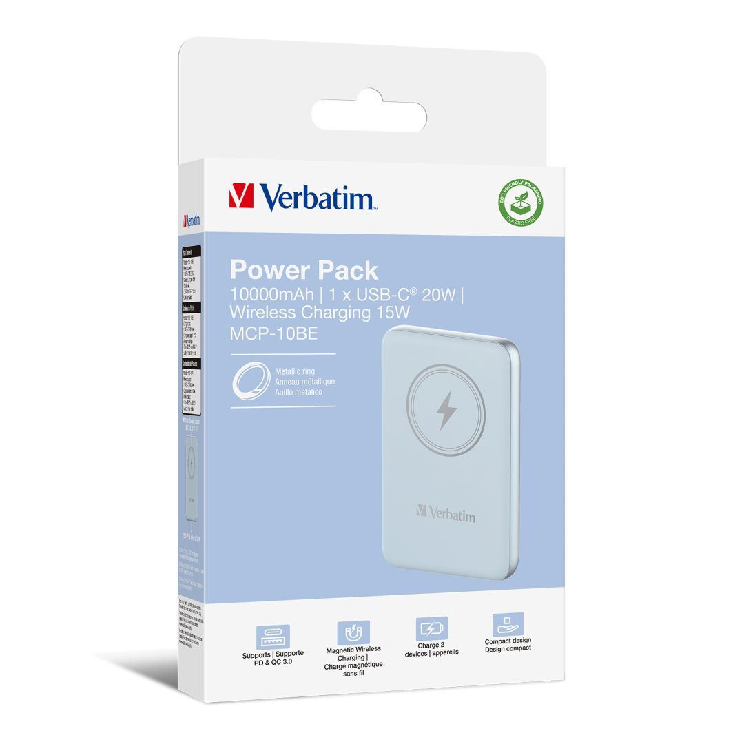 Verbatim Charge 'n' Go Magnetic Wireless 10000mAh PowerBank Blue