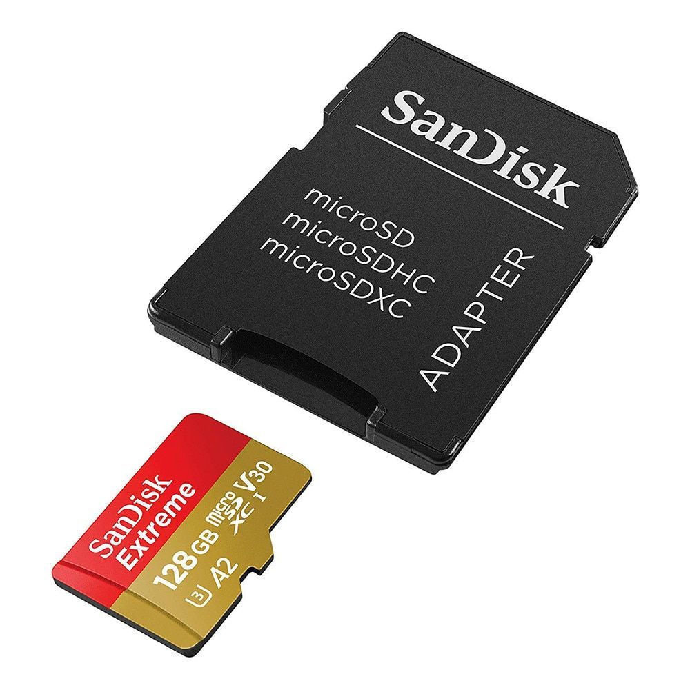 Sandisk 128GB microSDXC Class 10 U3 V30 A2 Extreme + adapterrel