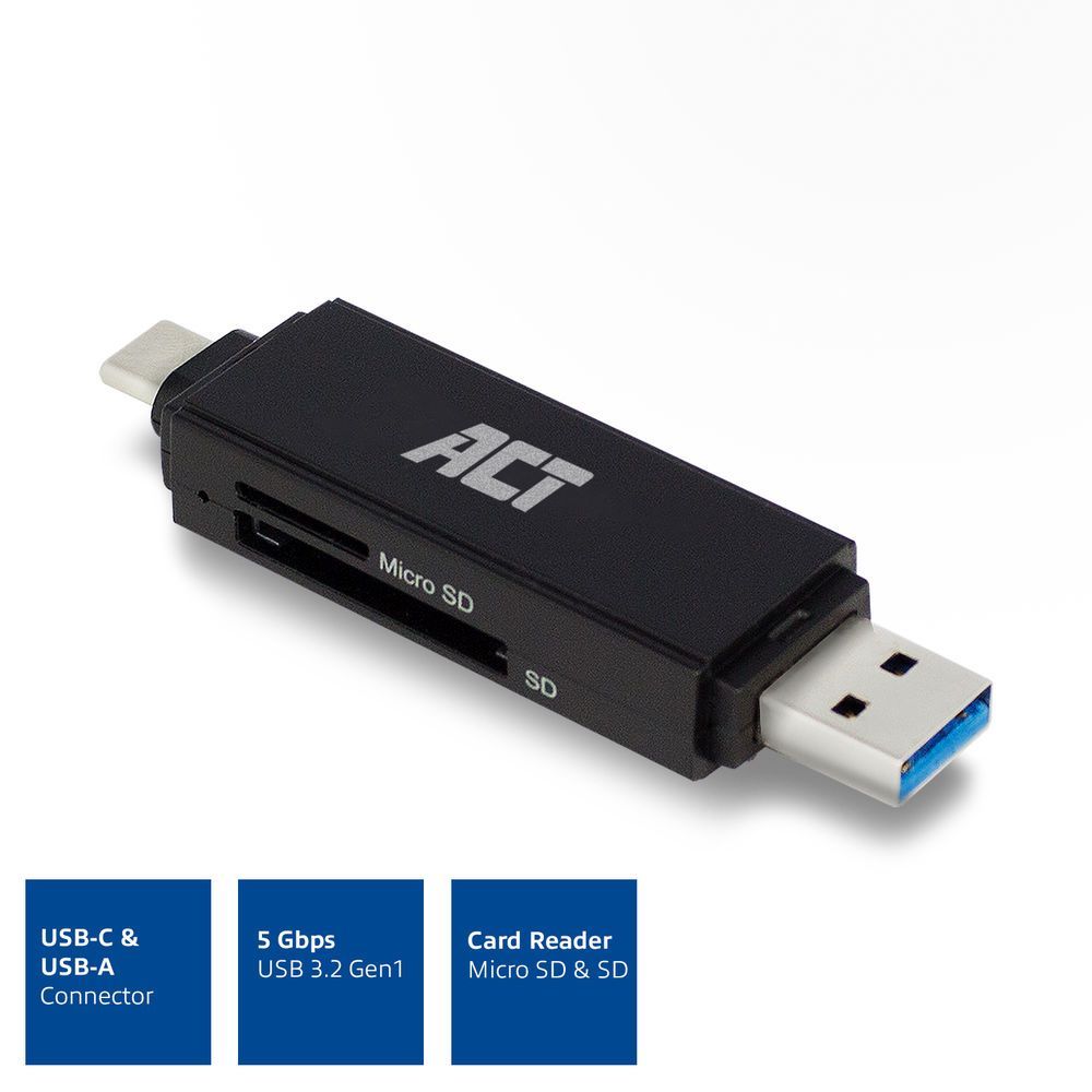 ACT USB-C/USB-A for SD/micro SD Card Reader Black