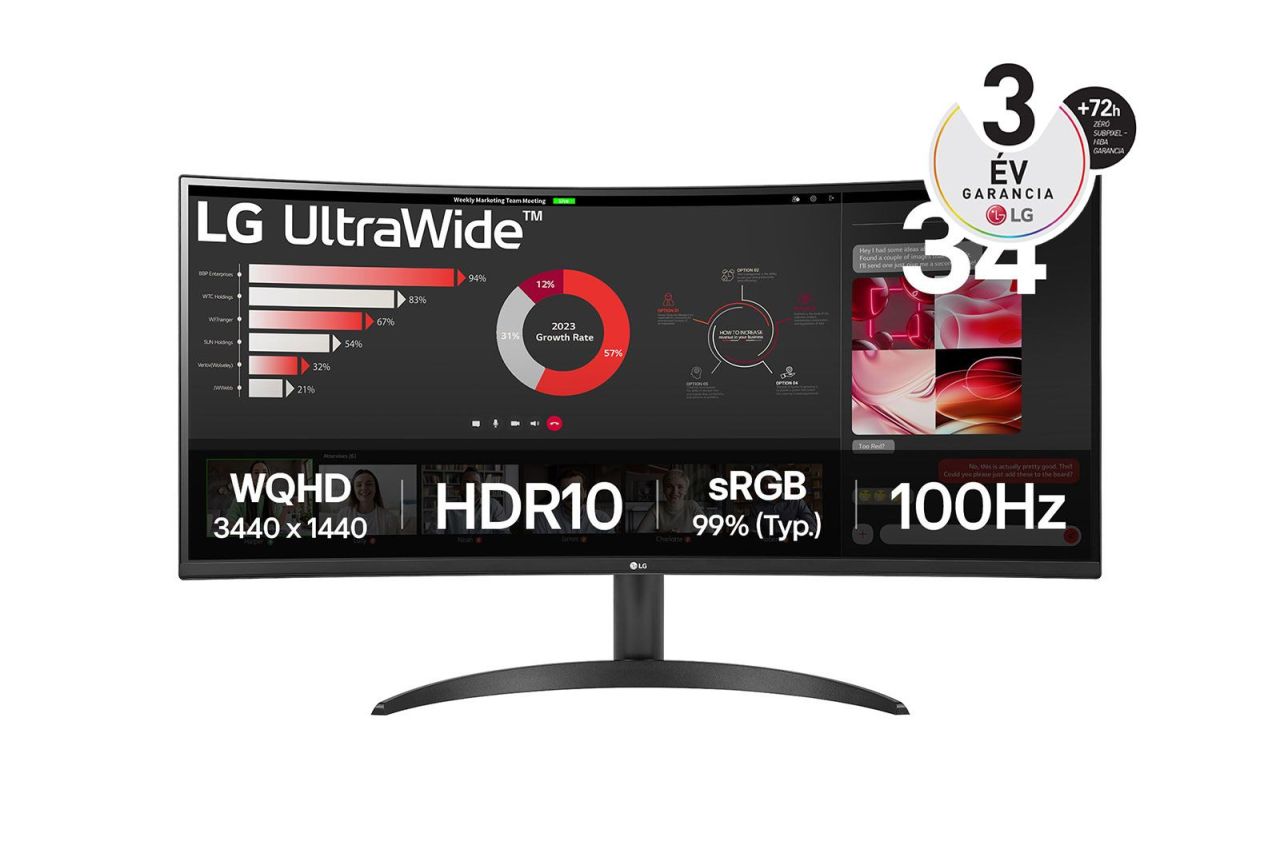 LG 34" 34WR50QK-B LED Curved