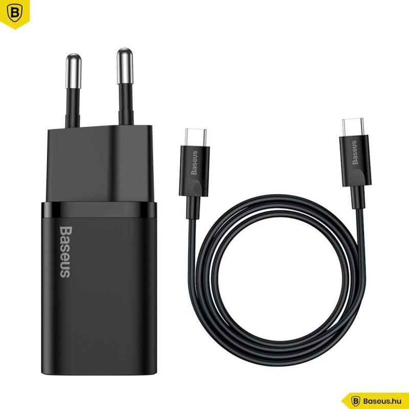 Baseus Super Si USB-C hálózati gyorstöltő 25W USB-C/USB-C kábellel Black