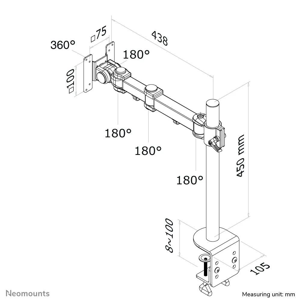 Neomounts FPMA-D960 Full Motion desk monitor arm (clamp) for 10"-30" Black