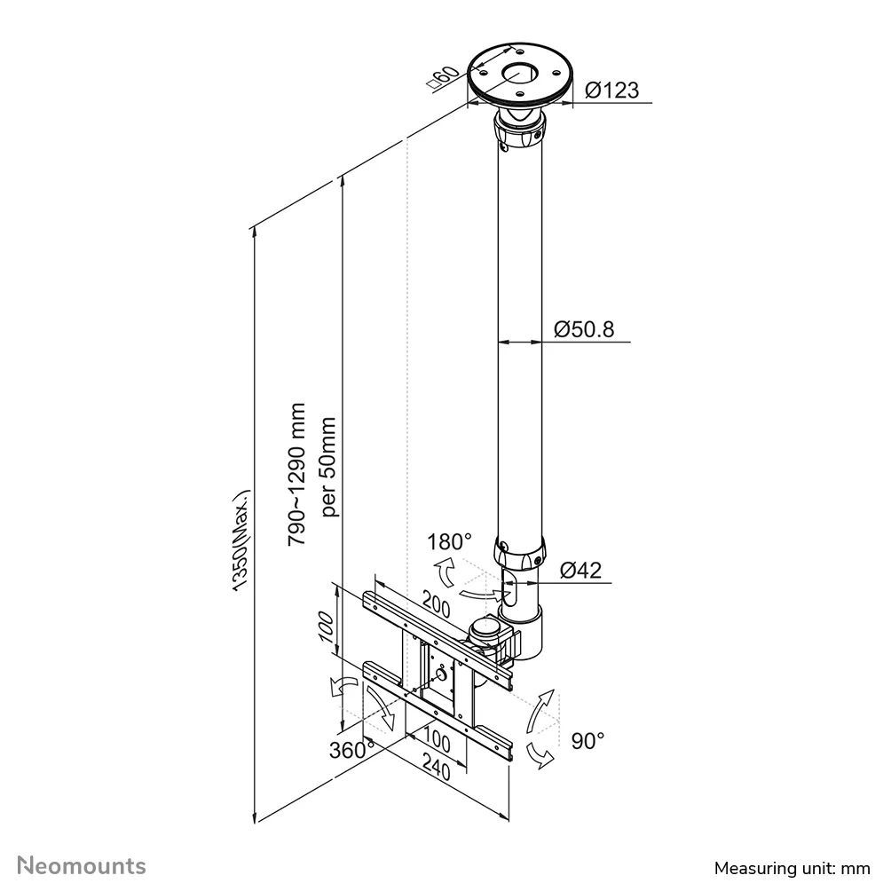 Neomounts FPMA-C100 TV/Monitor Ceiling Mount for 10"-30" Black