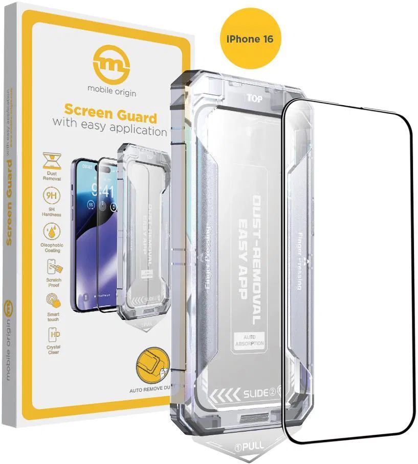 Mobile Origin Screen Guard with easy application iPhone 16 Yellow