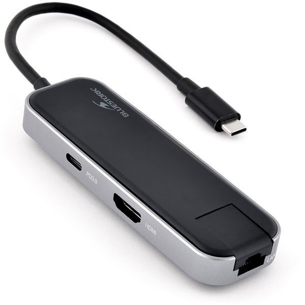 Bluestork HUB-OFFICE USB-C to 3xUSB2.0 + 1xUSB-C + 1xHDMI + 1xRJ45 Grey