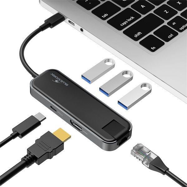 Bluestork HUB-OFFICE USB-C to 3xUSB2.0 + 1xUSB-C + 1xHDMI + 1xRJ45 Grey