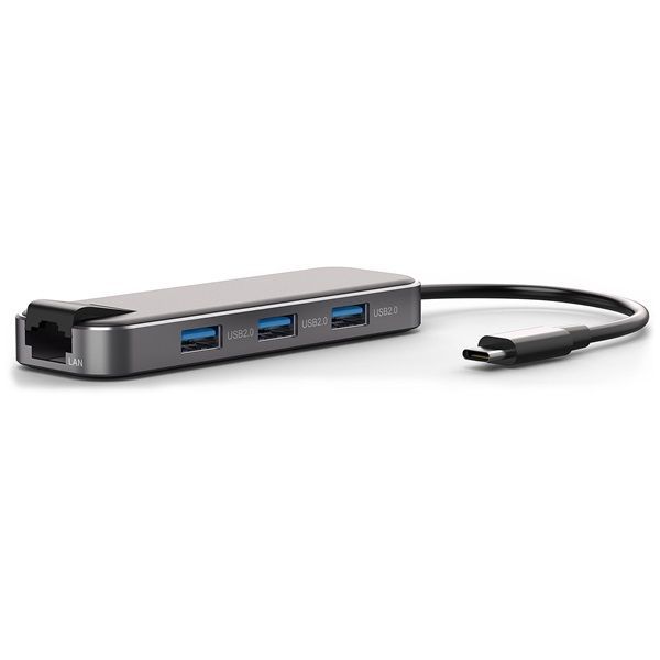 Bluestork HUB-OFFICE USB-C to 3xUSB2.0 + 1xUSB-C + 1xHDMI + 1xRJ45 Grey