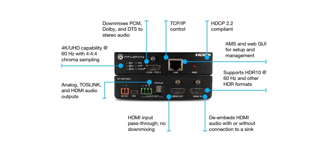 ATLONA AT-HDR-M2C 4K HDR Multi-Channel Audio Converter