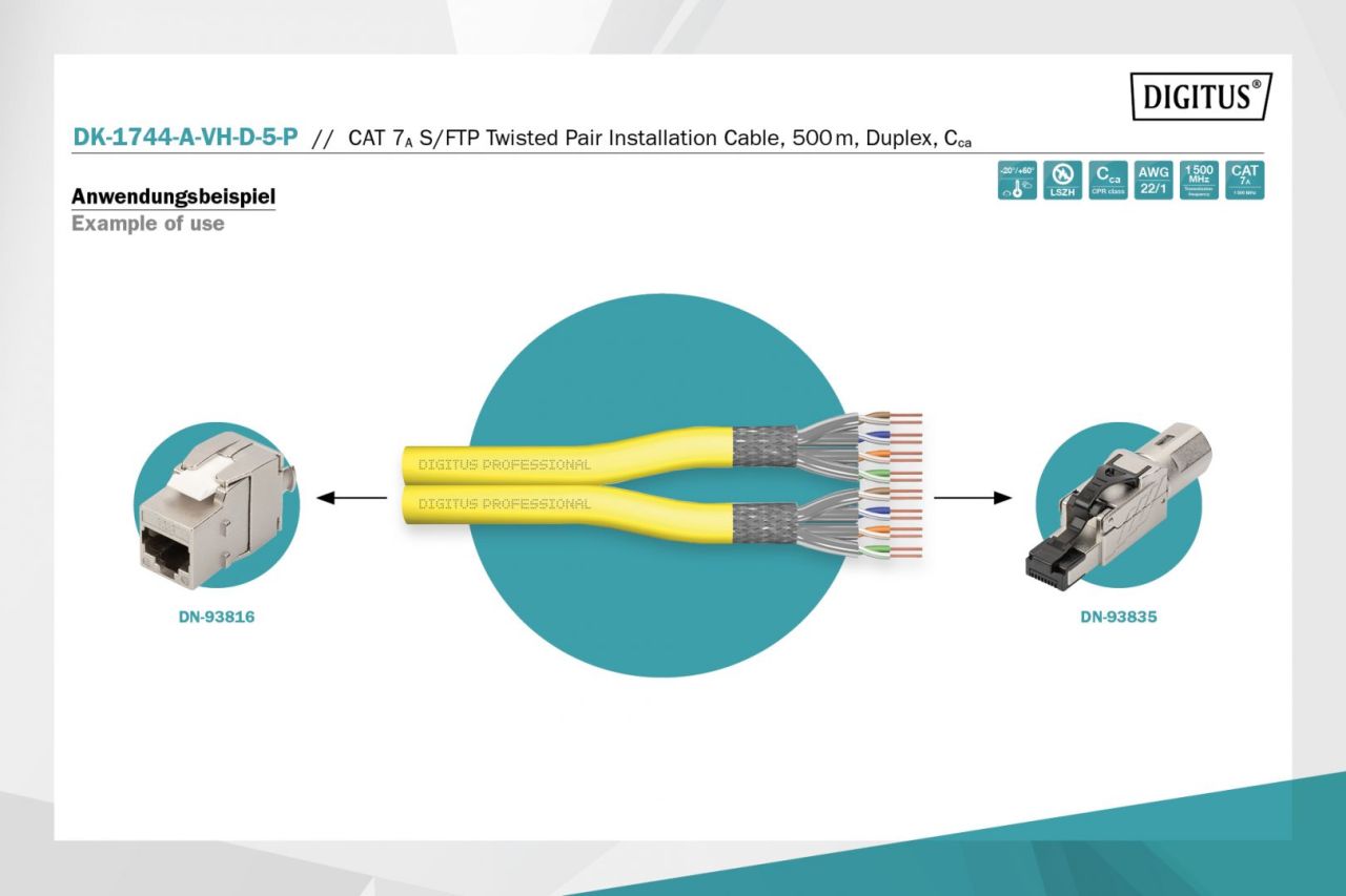 Digitus CAT7A S-FTP Installation cable 500m Yellow