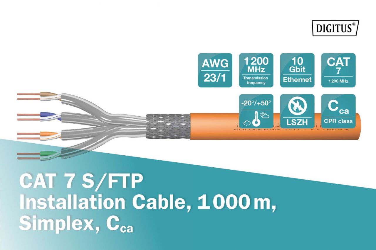 Digitus CAT7 S-FTP Installation cable 1000m Orange