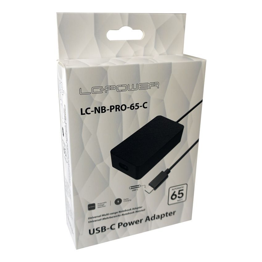 LC Power LC-NB-GAN-65-C 65W USB-C Notebook Power Adapter Black