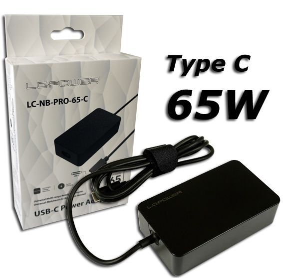 LC Power LC-NB-GAN-65-C 65W USB-C Notebook Power Adapter Black