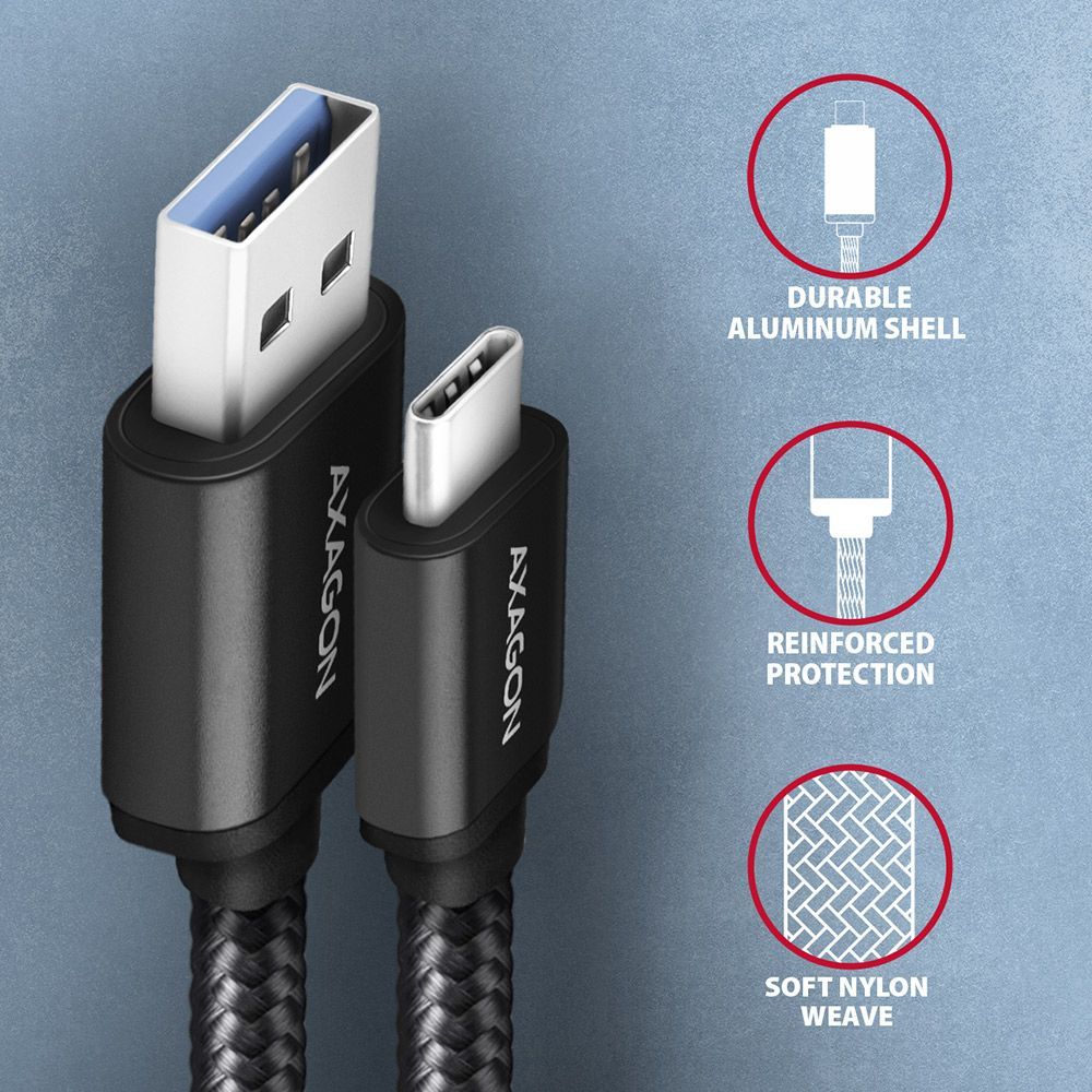 AXAGON SPEED USB-C > USB-A 3.2 Gen 1 Cable 1,5m Black