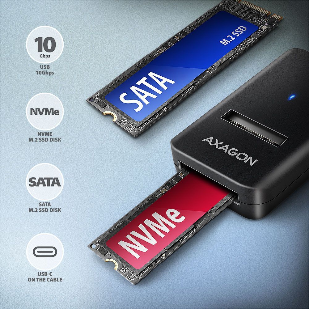 AXAGON ADM2-CM USB-C 10Gbps M.2 NVMe & SATA SSD Adapter