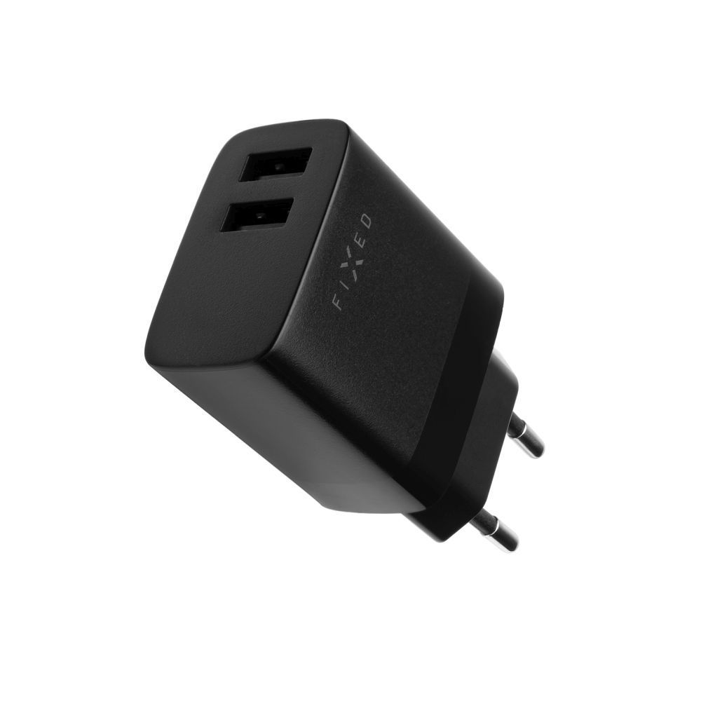 FIXED hálózati töltő, 2*USB-A kimenet, 17W + USB/USB-C kábel, fekete