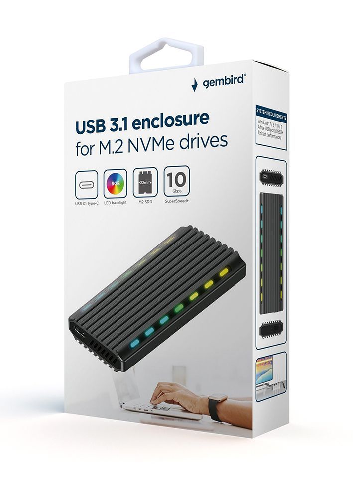 Gembird EE2280-U3C-03 M.2 NVMe RGB drive USB3.1 enclosure Black