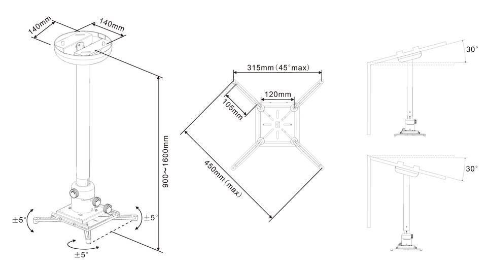 Multibrackets M Universal Projector Ceiling Mount 900-1600 with Finetune White