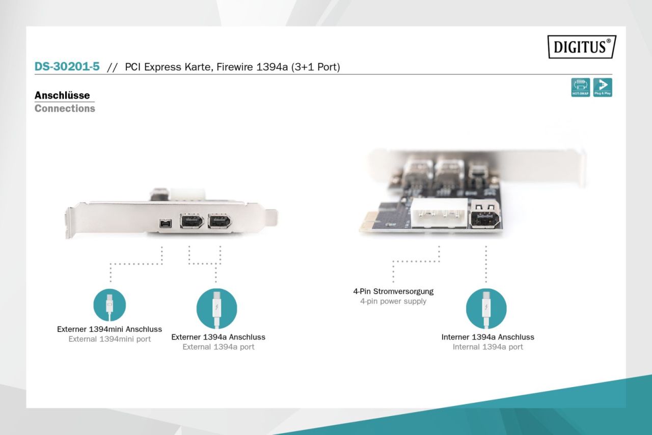 Digitus IEEE 1394a Interface Card, PCIexpress, 3 Port