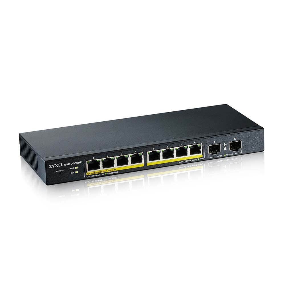 ZyXEL GS1900-10HP v2 10x1000Mbps Smart Menedzselhető PoE Switch