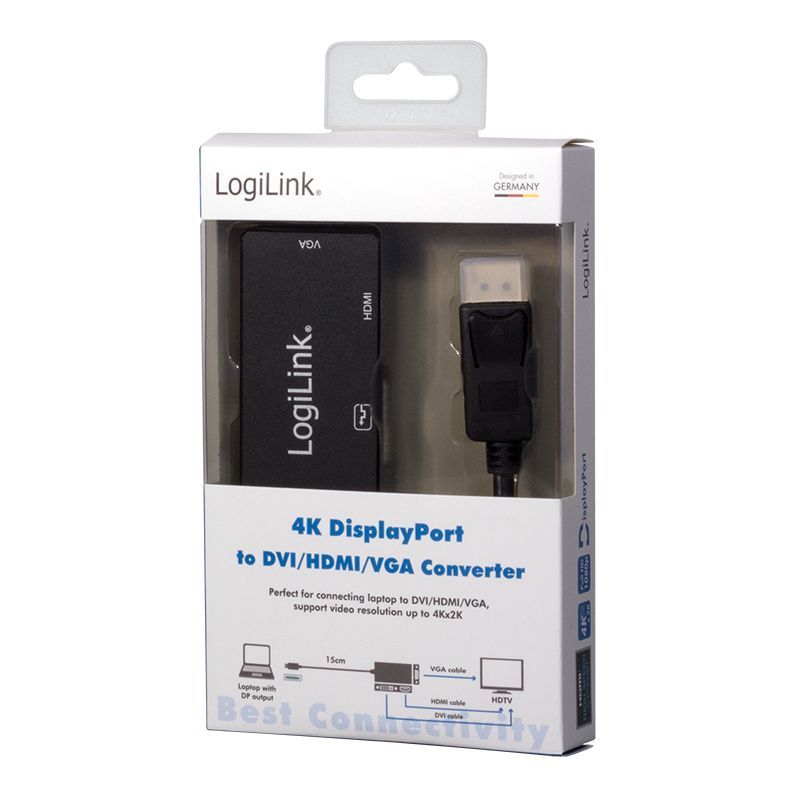 Logilink CV0109 4K DisplayPort to DVI/HDMI/VGA Converter Black