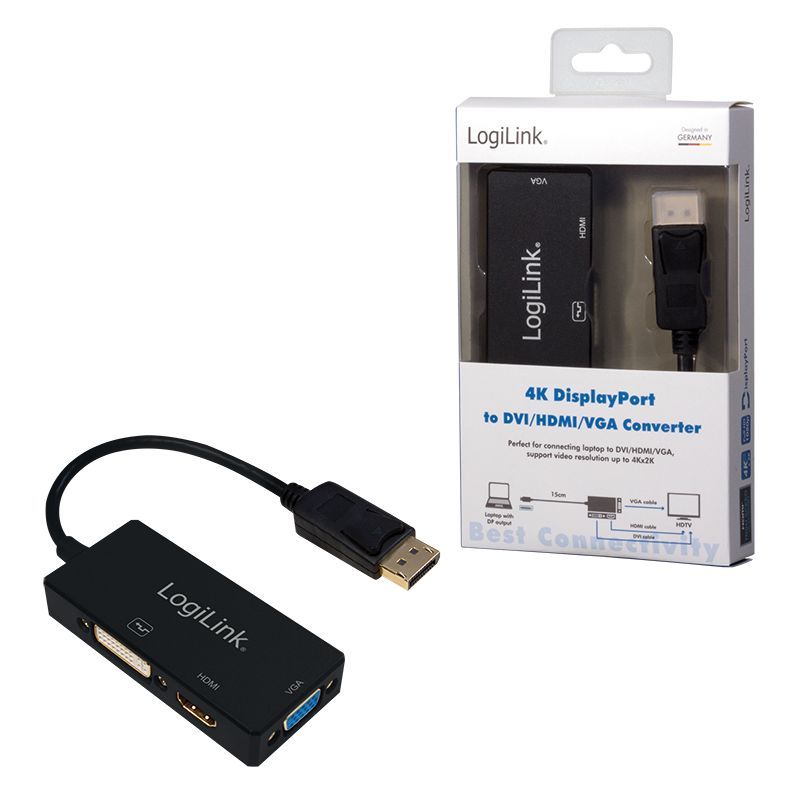 Logilink CV0109 4K DisplayPort to DVI/HDMI/VGA Converter Black