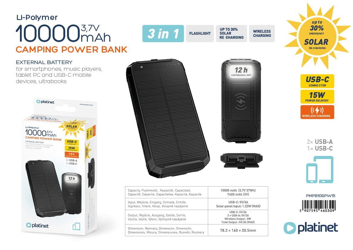 Platinet PMPB10SPW15 10000mAh 15W PowerBank Black