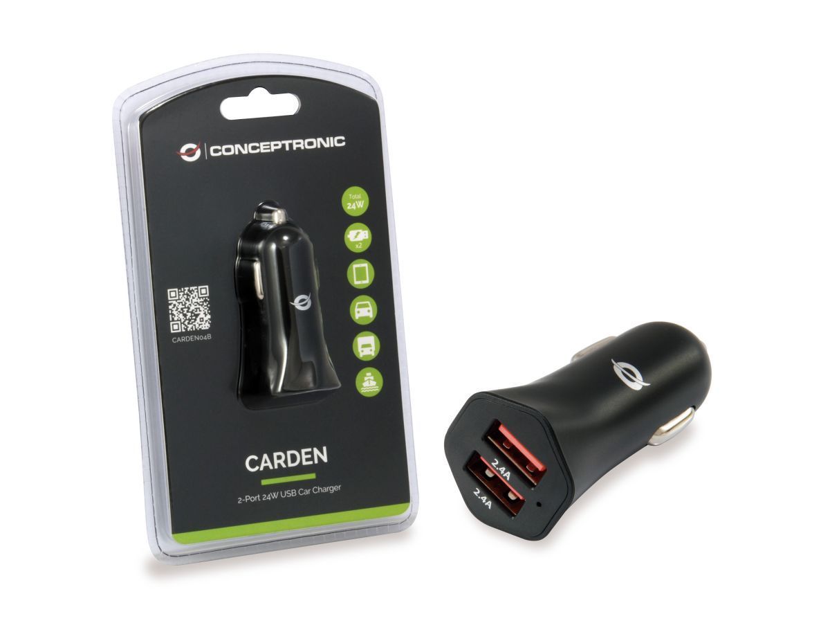 Conceptronic CARDEN04B 2-Port 24W USB Car Charger Black