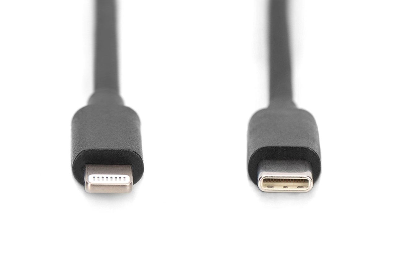 Digitus USB 2.0 USB C to Lightning Spiral Cable 1m Black