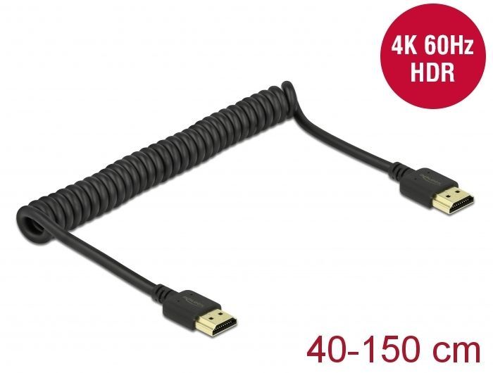 DeLock HDMI Coiled Cable 4K 60 Hz Black