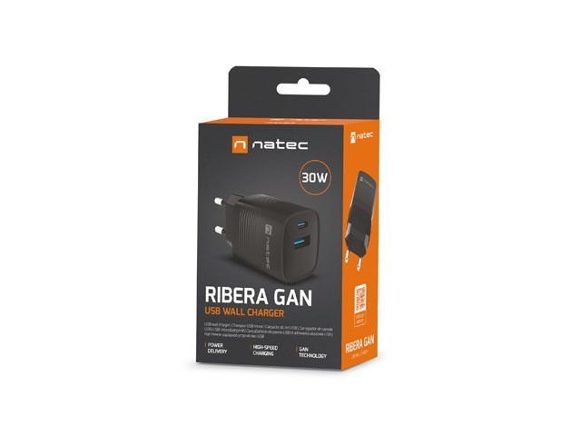 natec Ribera Gan Wall Charger Black