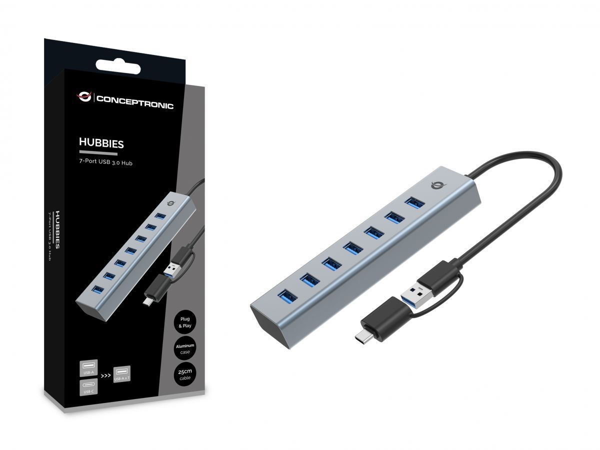 Conceptronic HUBBIES21G 7-Port USB 3.0 Hub Grey