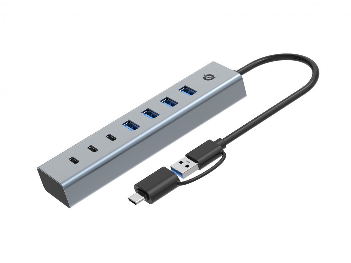 Conceptronic HUBBIES20GP 7-Port USB 3.0 Hub with Power Adapter Grey