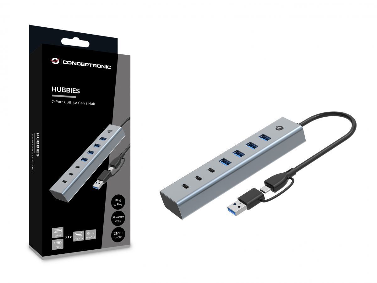 Conceptronic HUBBIES20G 7-Port USB 3.0 Hub Grey