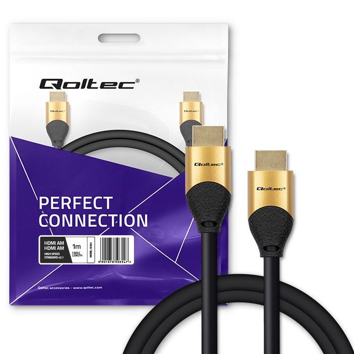 Qoltec HDMI to HDMI v2.1 Ultra High Speed 8K/60Hz Gold Cable 1m Black